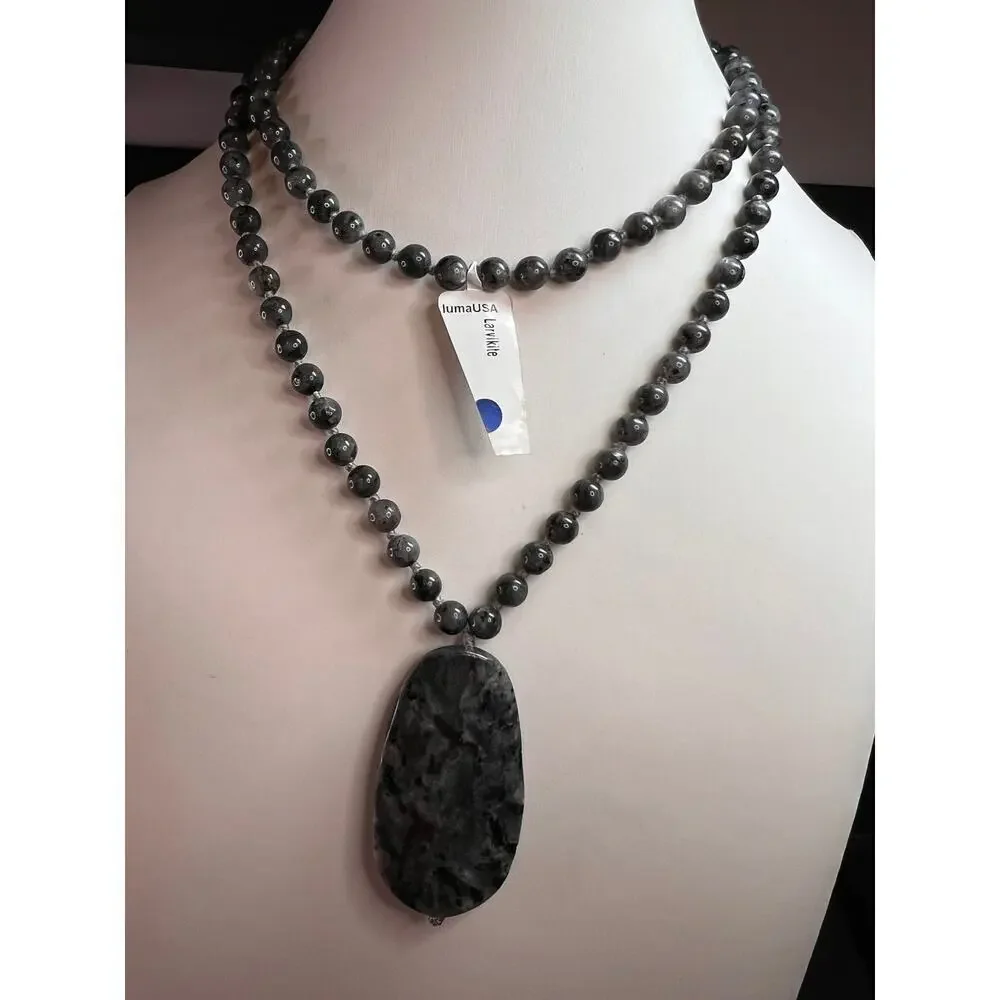 NEW Larvakite 30 inch necklace with pendant